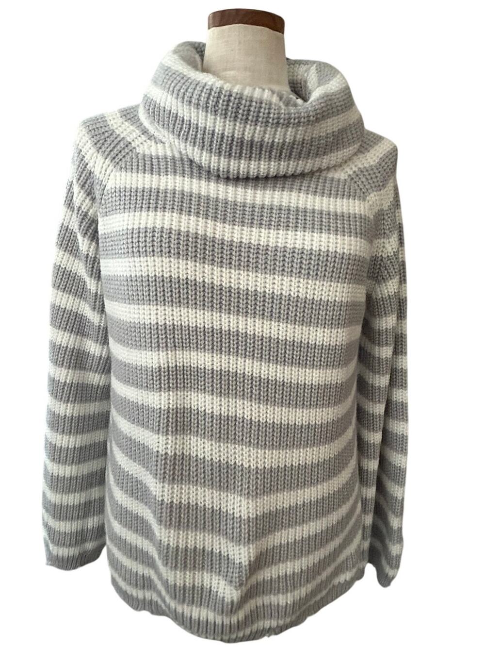 NWT REVOLVE Sanctuary Jagger Cowl Neck Stripe Sweater S Gray White Frayed Hem